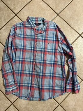 Vineyard Vines pink & Light Blue Plaid Button-Down Shirt